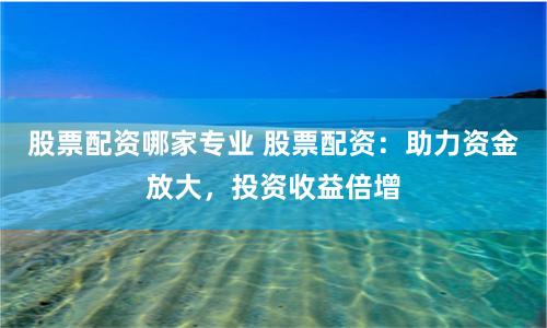 股票配资哪家专业 股票配资：助力资金放大，投资收益倍增